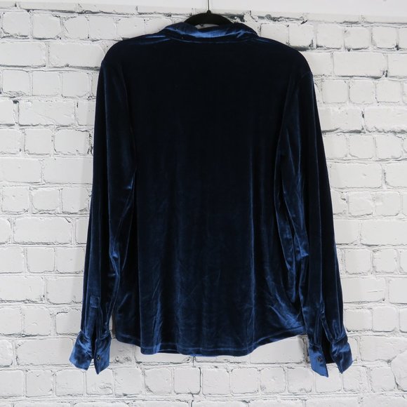Women's Timeless Velvet Button Front Shirt - Navy - Picture 4 of 4